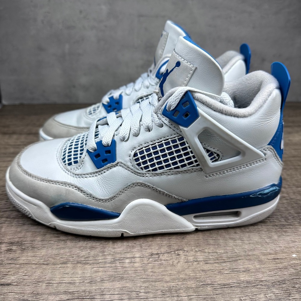 Nike~Boy's~Air Jordan 4 Retro GS Military Blue Basketball Sneakers~Size 4.5Y